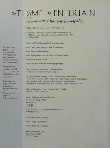 A Thyme to Entertain: Menus and Traditions of Annapolis