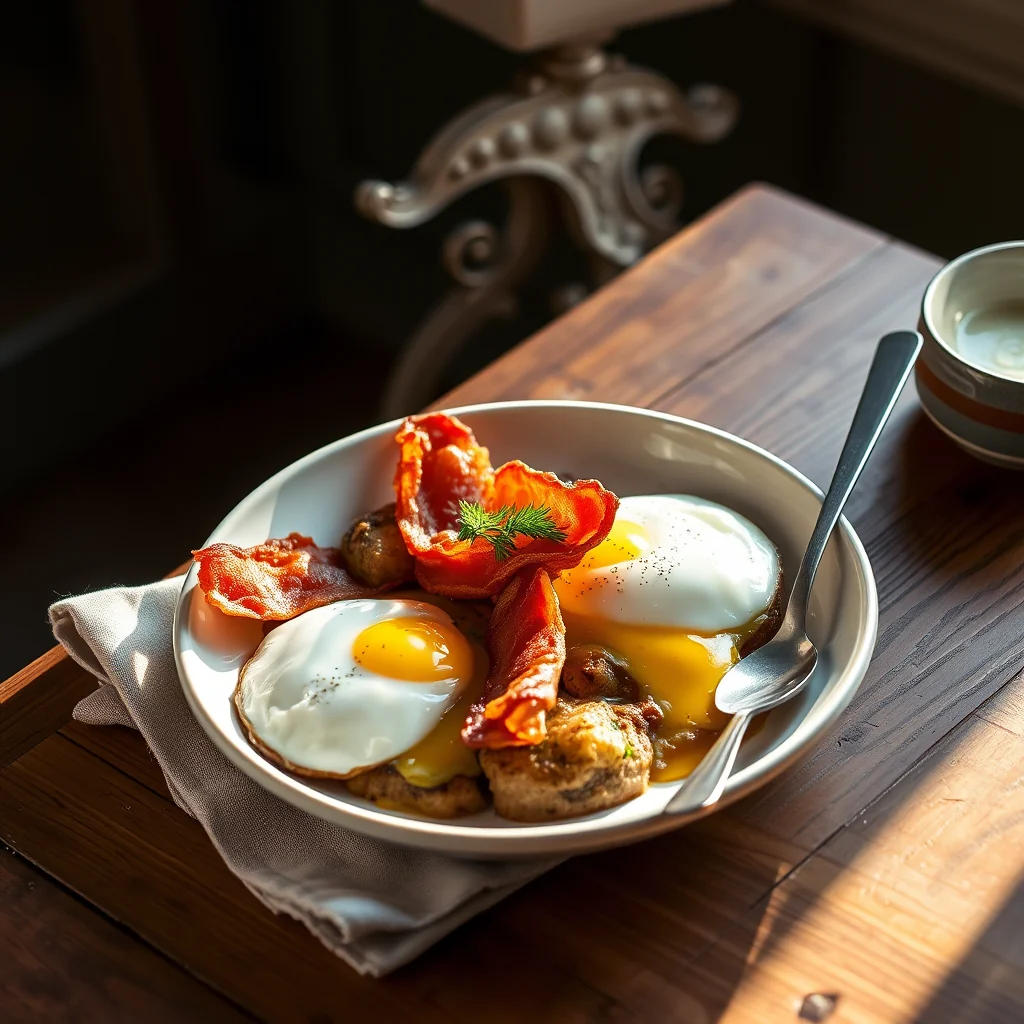 Fried Rashers Of Bacon And Poached Eggs — Meat & Poultry