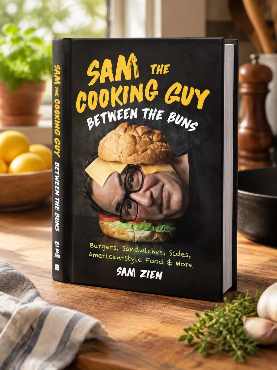 Sam the Cooking Guy: Between the Buns: Burgers, Sandwiches, Tacos, Burritos, Hot Dogs & More